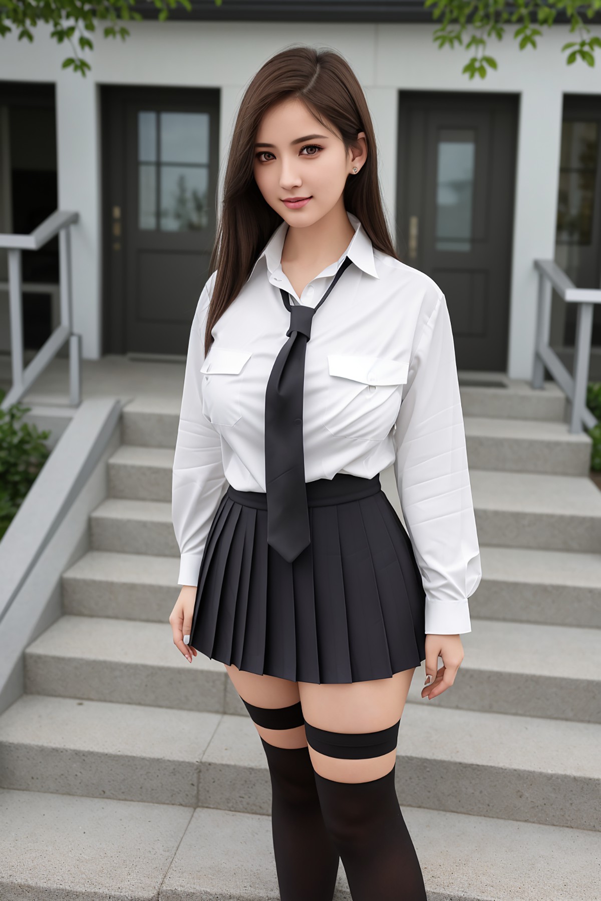 AIModel Vol 133 Sexy White Shirt With Black Short Skirt 0025 9459633581.jpg