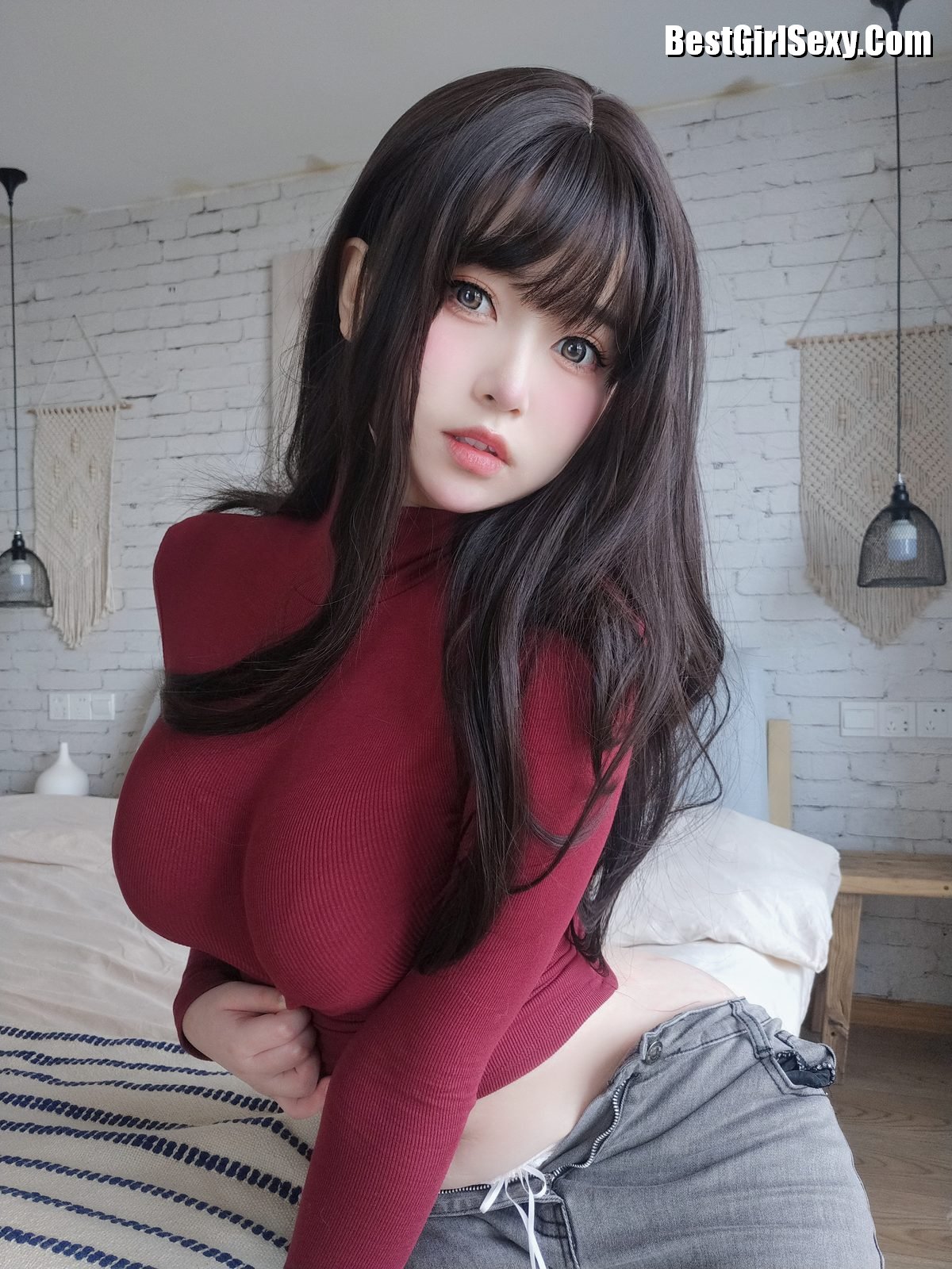 Coser@女主K 红色毛衣的丰满妹妹 0087 6416164399.jpg